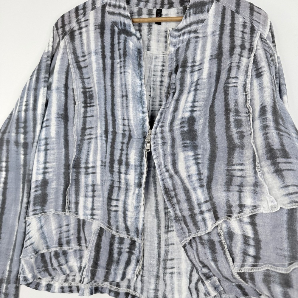 Inizio Made In Italy NAVY 100% Linen Women's Jacket Full Zip Lagonlook Size XL - Picture 4 of 15